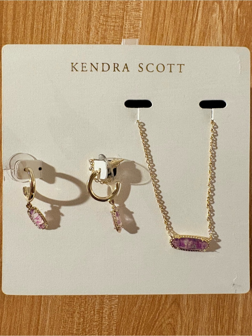 Kendra Scott Eva Set Pendant & Emma Huggie Earrings Iridescent Lavender NWOB
